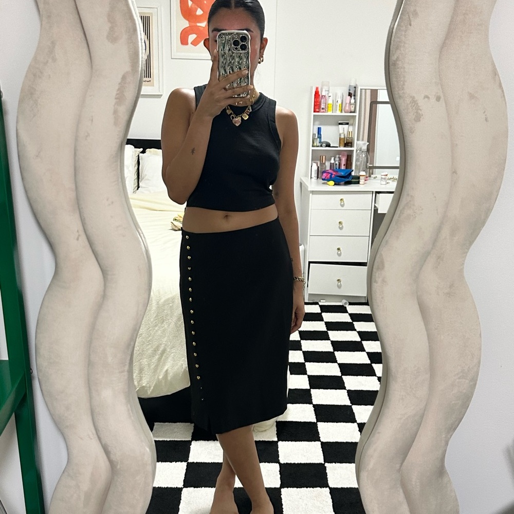 Black Low Slung midi skirt